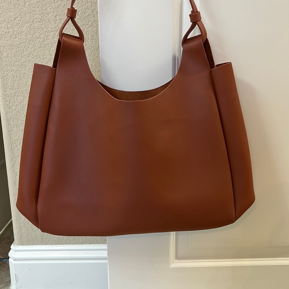 Brown leather handbag